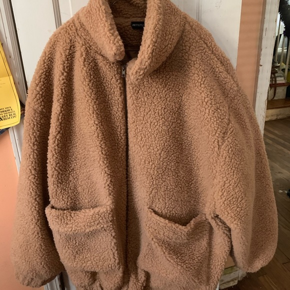 camel borg pocket front coat